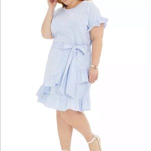 Michael Kors blue and white stripe wrap dress